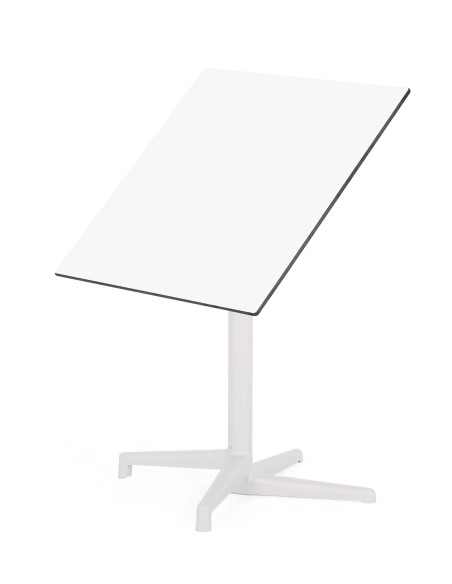 Table Boomerang pied gris clair, plateau rabattable 70x70cm blanc