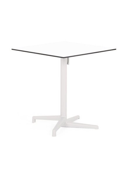 Table Boomerang pied gris clair, plateau rabattable 70x70cm blanc