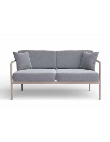 Set salon CANNES havane (canapé, 2 fauteuils, table et coussins gris chiné)