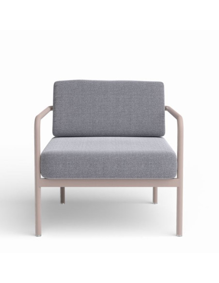 Set salon CANNES havane (canapé, 2 fauteuils, table et coussins gris chiné)