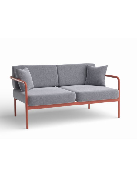 Set salon CANNES terracota (canapé, 2 fauteuils, table et coussins gris chiné)