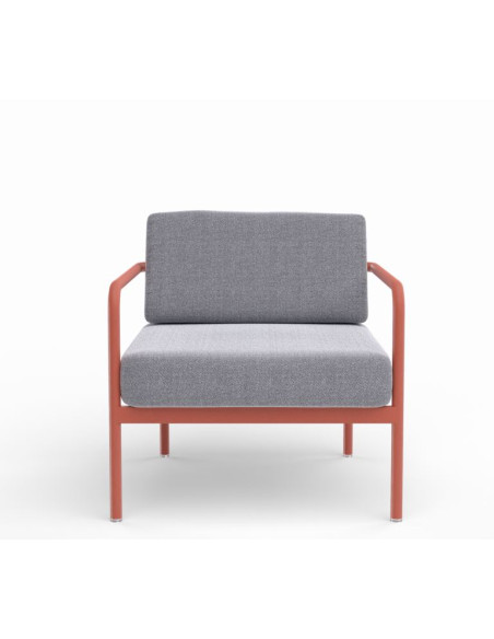 Set salon CANNES terracota (canapé, 2 fauteuils, table et coussins gris chiné)