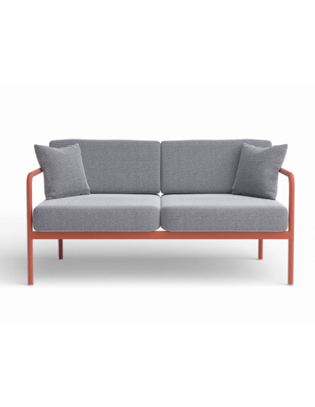 Set salon CANNES terracota (canapé, 2 fauteuils, table et coussins gris chiné)