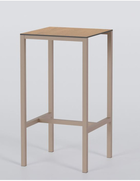 Table Haute mange-debout Ibiza Métal pied Taupe et plateau 60x60cm imitation bois
