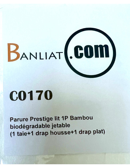 Parure Prestige lit 2P Bambou biodégradable jetable (2 taies+1 drap housse+1 drap plat)