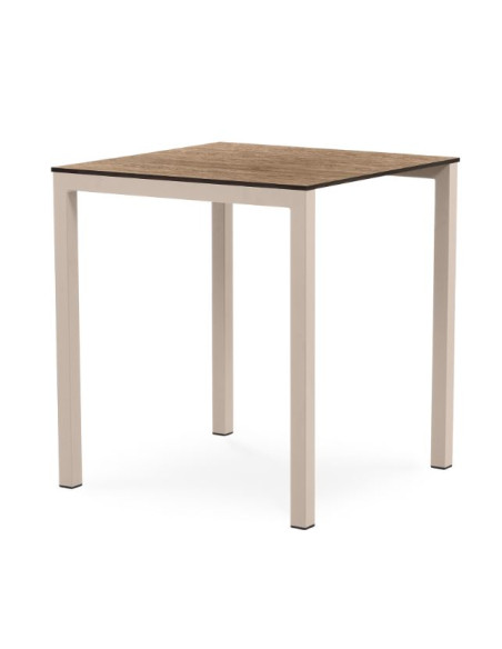 Table IBIZA Métal pied Taupe et plateau 70x70cm imitation bois