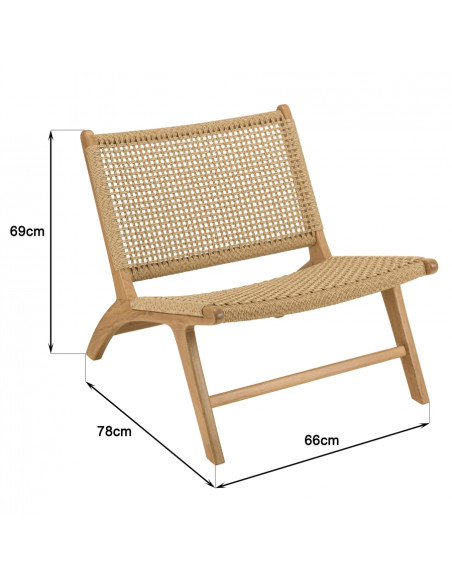 Lot de 2 fauteuils lounge SAVANE en Teck et rotin synthétique beige