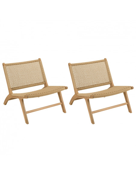 Lot de 2 fauteuils lounge SAVANE en Teck et rotin synthétique beige