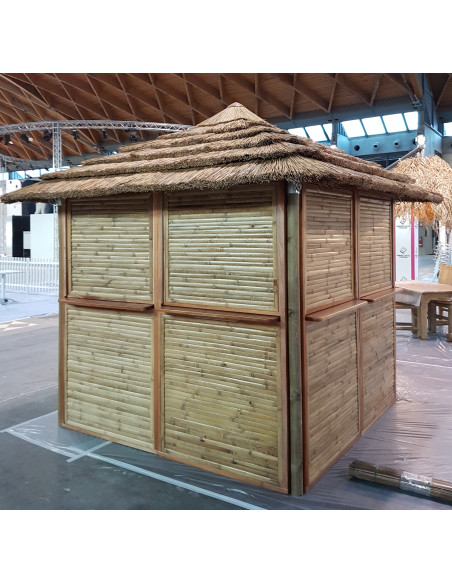 Kiosque hexagonal complet, module de 110cm Bambou