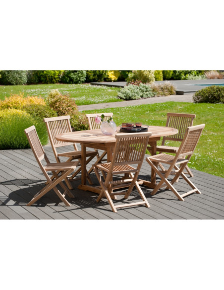 Table ovale KENSINGTON à rallonge 120/180x90cm en Teck