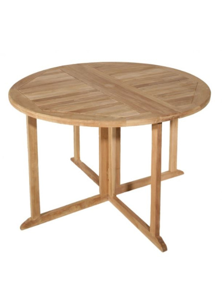 Table ronde Ø120cm GREENWICH en Teck plateau papillon rabattable