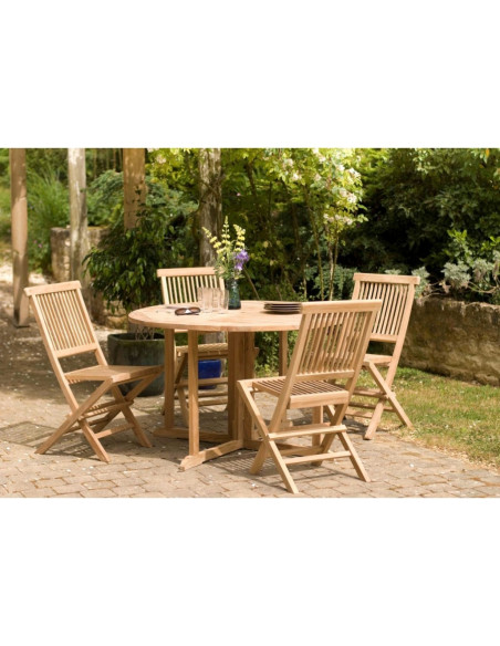 Table ronde Ø120cm GREENWICH en Teck plateau papillon rabattable