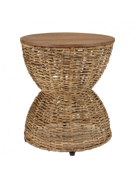 Tabouret Paros beige assise amovible, teck recyclé