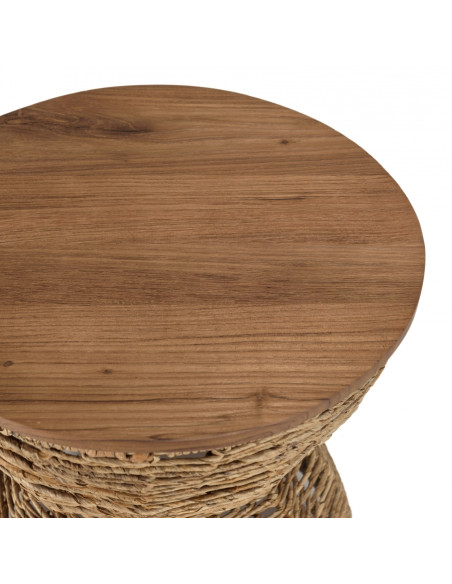 Tabouret Paros beige assise amovible, teck recyclé