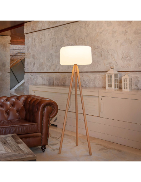 Lampadaire Trépied 140 bois naturel cable jute