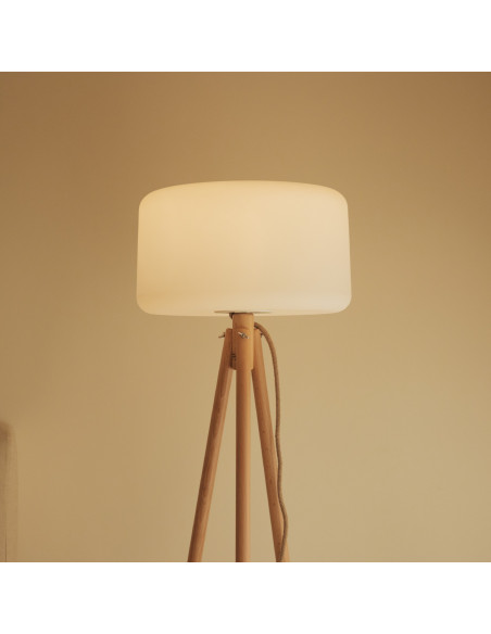 Lampadaire Trépied 140 bois naturel cable jute