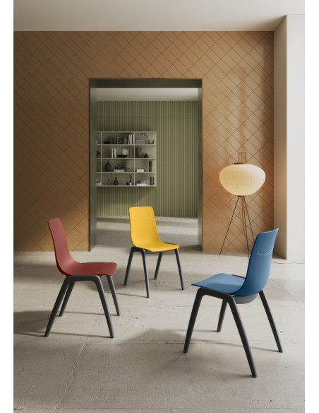 Chaise Rigato assise Jaune, pieds Anthracite empilable