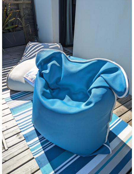 Coussin Water Pouf turquoise, bord blanc