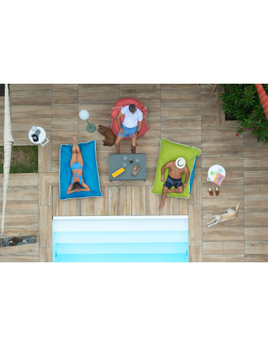 Coussin Water Pouf turquoise, bord blanc