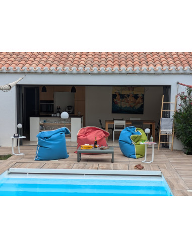 Coussin Water Pouf turquoise, bord blanc