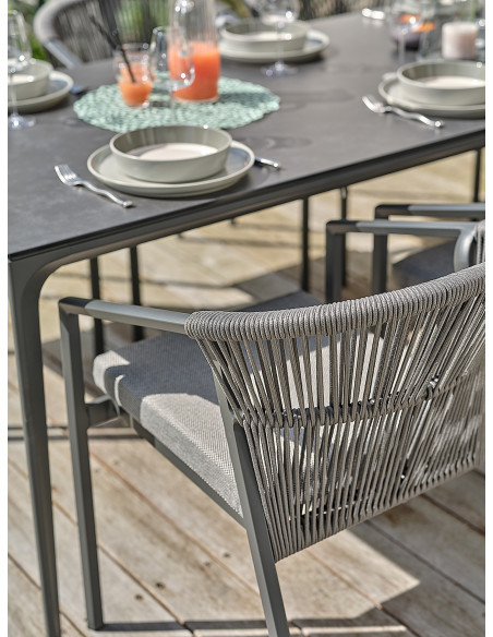 Fauteuil Gatsby alu, corde tressée, gris anthracite