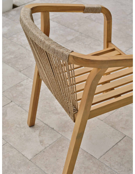Fauteuil Mykonos en bois et corde tissée