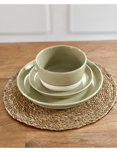 Assiette dessert Minorque Ø20cm Vert Tilleul en grès