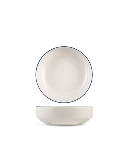 Assiette creuse Rivage Ø20cm blanche liseré bleu nuit