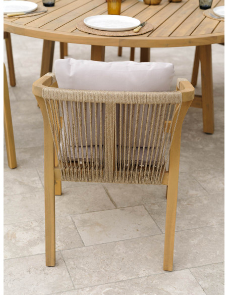 Ensemble Mykonos grande table + 8 fauteuils en bois Ø180cm