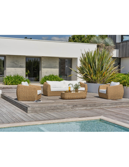 Salon bas Ramatuelle 5/6 pers en résine tressée large