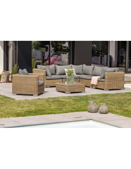 Salon bas Madrid 6 pers en résine tressée coloris miel