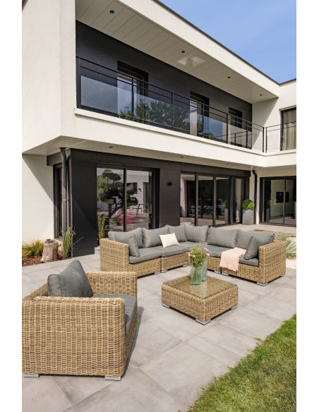 Salon bas Madrid 6 pers en résine tressée coloris miel