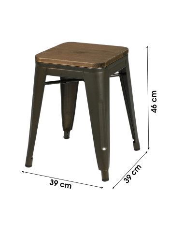 Tabouret bas Industriel métal Gris...