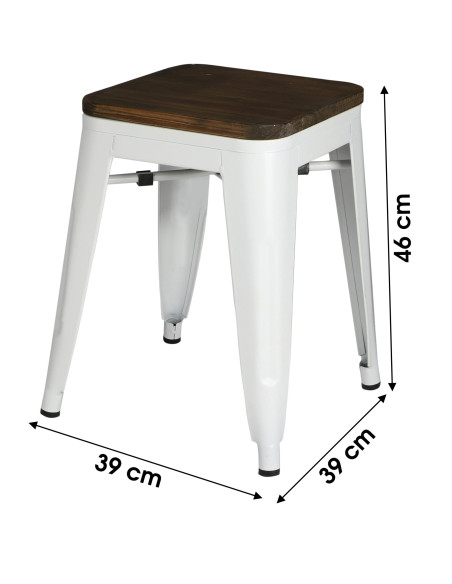 Tabouret bas Industriel métal Blanc, assise bois