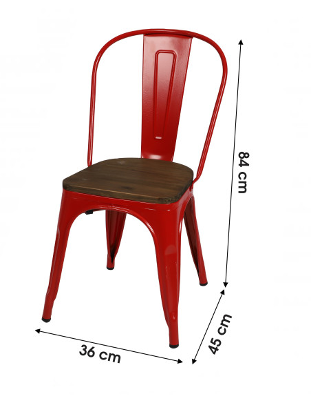 Chaise Industriel métal Rouge, assise bois