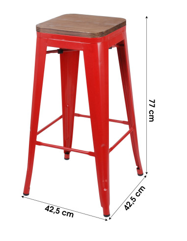 Tabouret haut Industriel métal Rouge,...