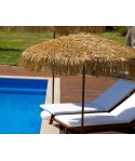 Parasol Palloza Ø2M en raffia, mat acier finition imitation bois