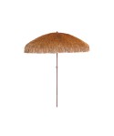 Parasol Palloza Ø2M en raffia, mat acier finition imitation bois