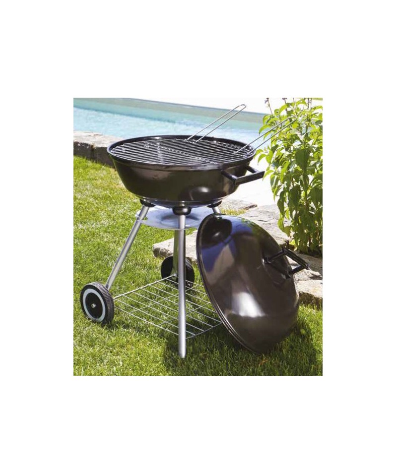 Barbecue à charbon de bois de camping de jardin sphérique avec 2 roues et  couvercle de gril à 4 pieds en acier - Conforama
