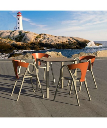 Table Métal pied Taupe et plateau 70x70cm imitation bois