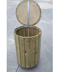 Poubelle Forest en bois avec couvercle et fixation sac int 2