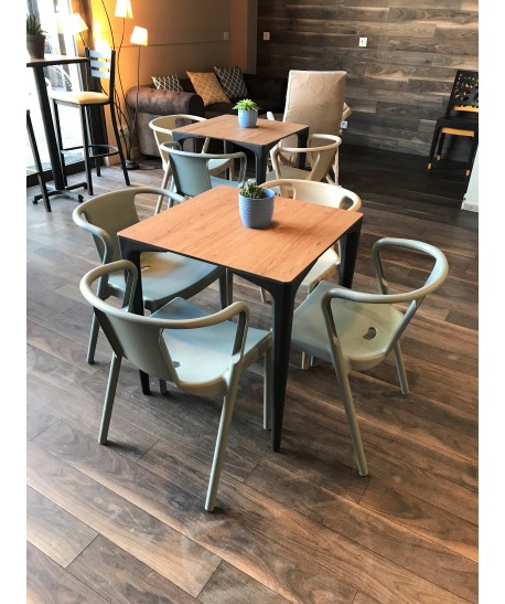 Table Javéa pied polypro anthracite et plateau 70x70cm imitation bois