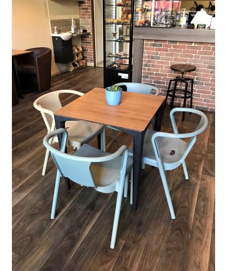 Table Javéa pied polypro anthracite et plateau 70x70cm imitation bois