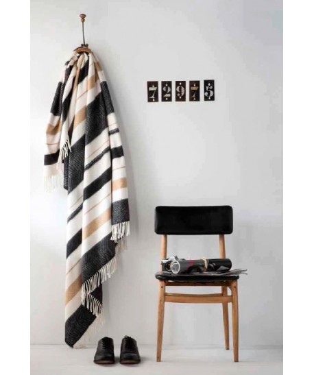 Plaid Cosy 130x170cm rayé noir blanc beige